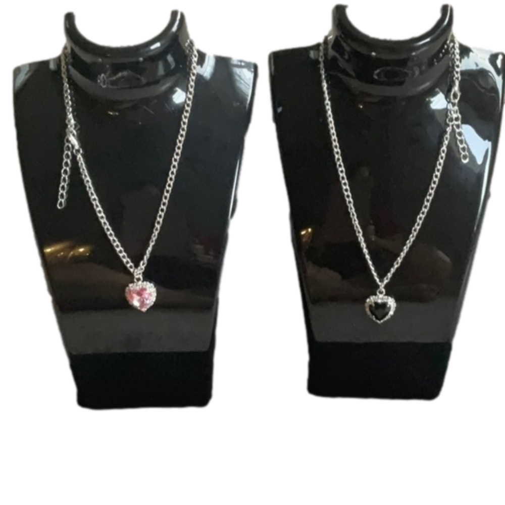 Silver Tone Heart Necklaces Two